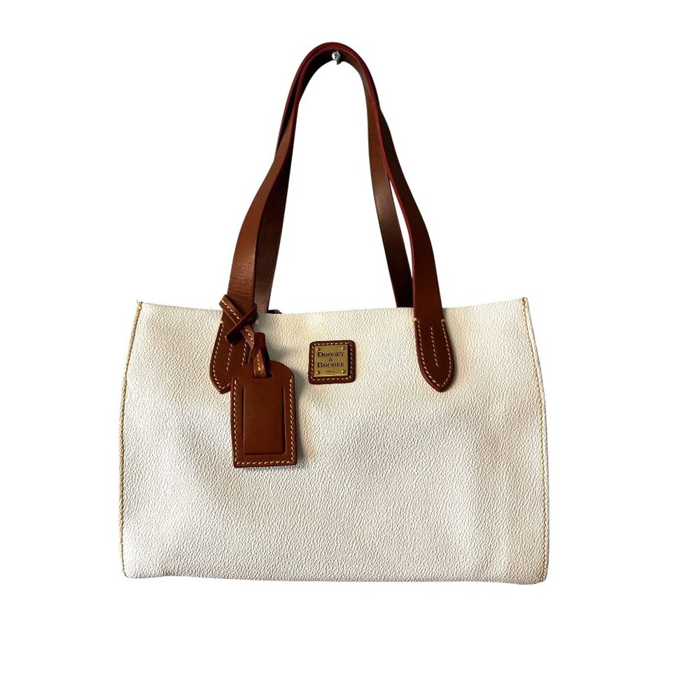 Dooney & Bourke White and Brown Leather Tote - Picture 2 of 16